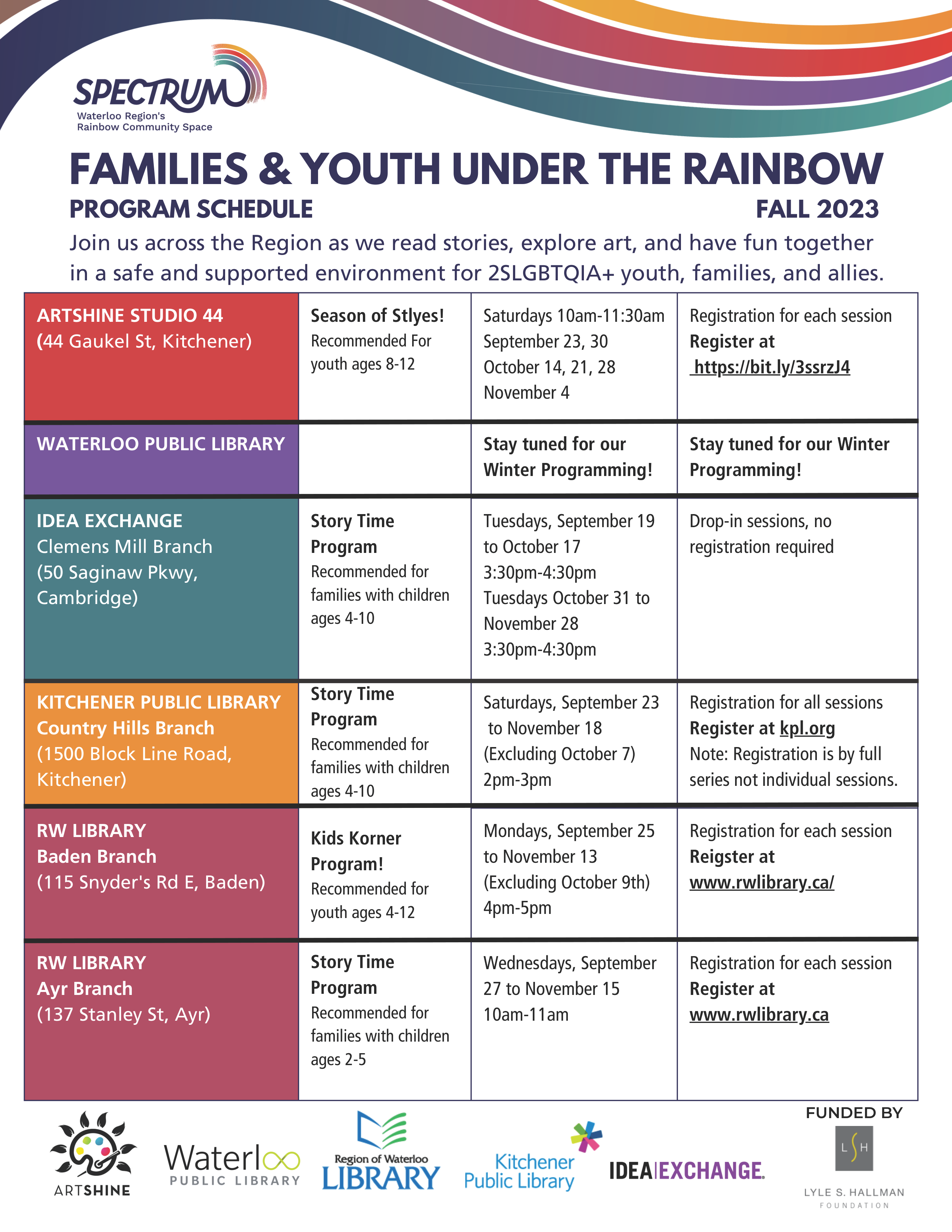 Youth Under the Rainbow Program Flyer (Fall 2023)